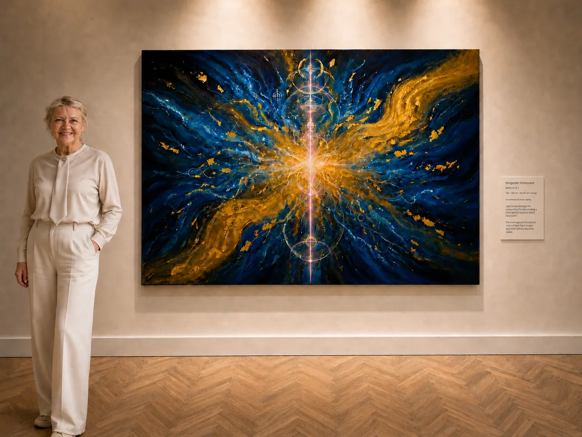 Exhibition view — Awakening I presented in a gallery setting with the artist